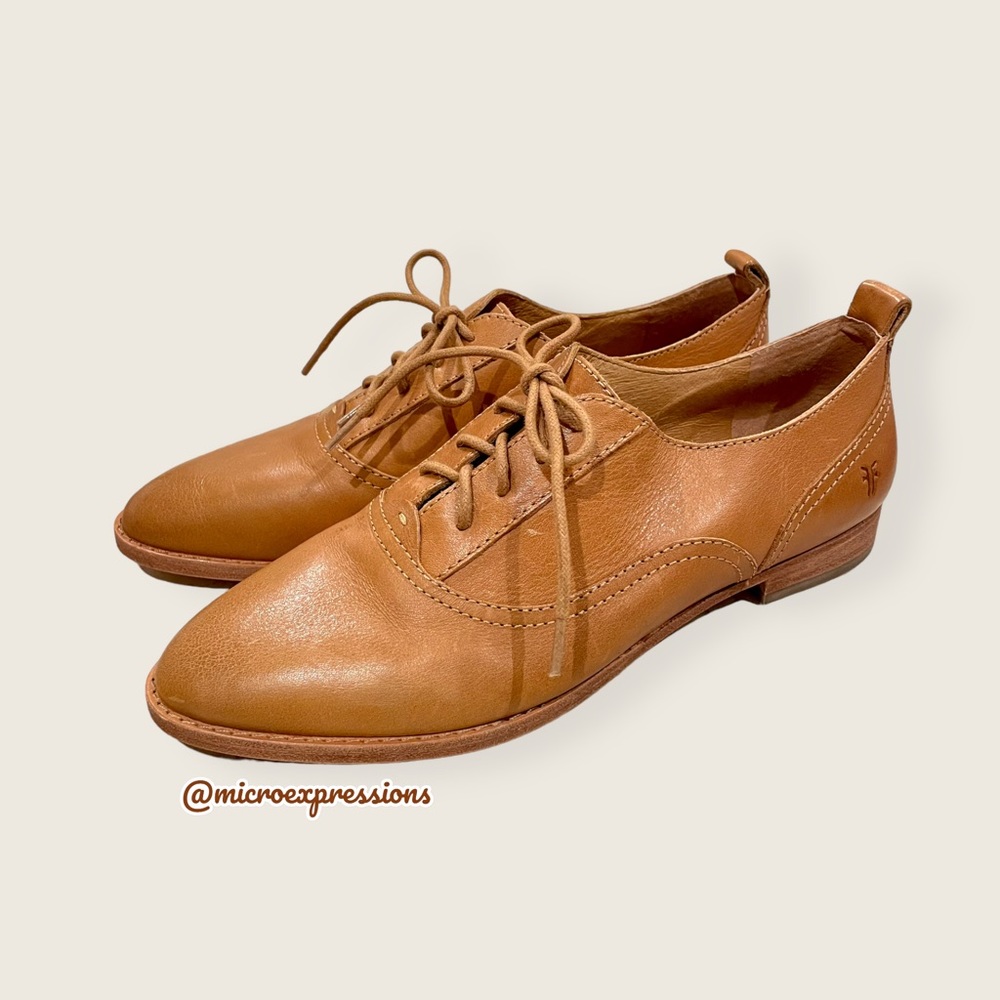 $328 Frye Grace Oxford Cognac Brown Real Leather Lace Up Casual Comfy Daily Flat - Picture 12 of 16